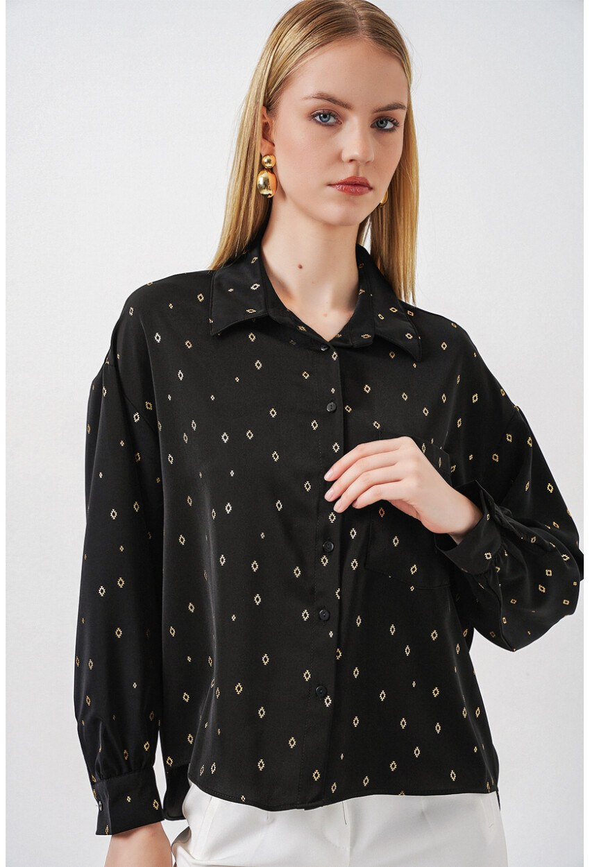 Kadın Desenli Oversize Gömlek 20361
