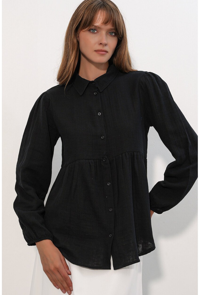 Kadın Dokulu Oversize Keten Gömlek 20381