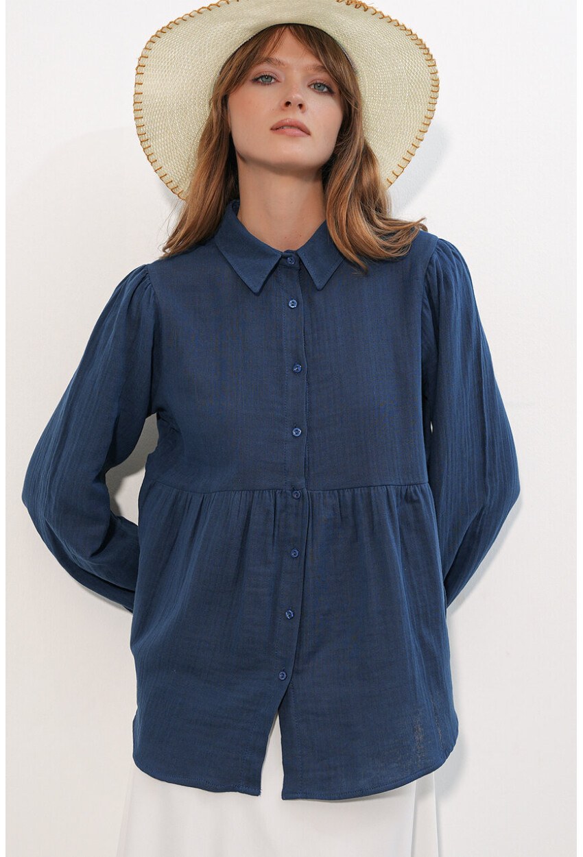Kadın Dokulu Oversize Keten Gömlek 20381