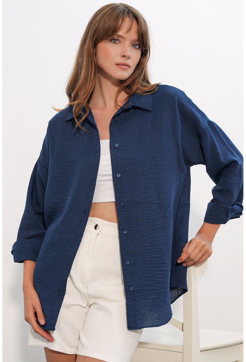 Kadın Oversize Keten Gömlek 20338