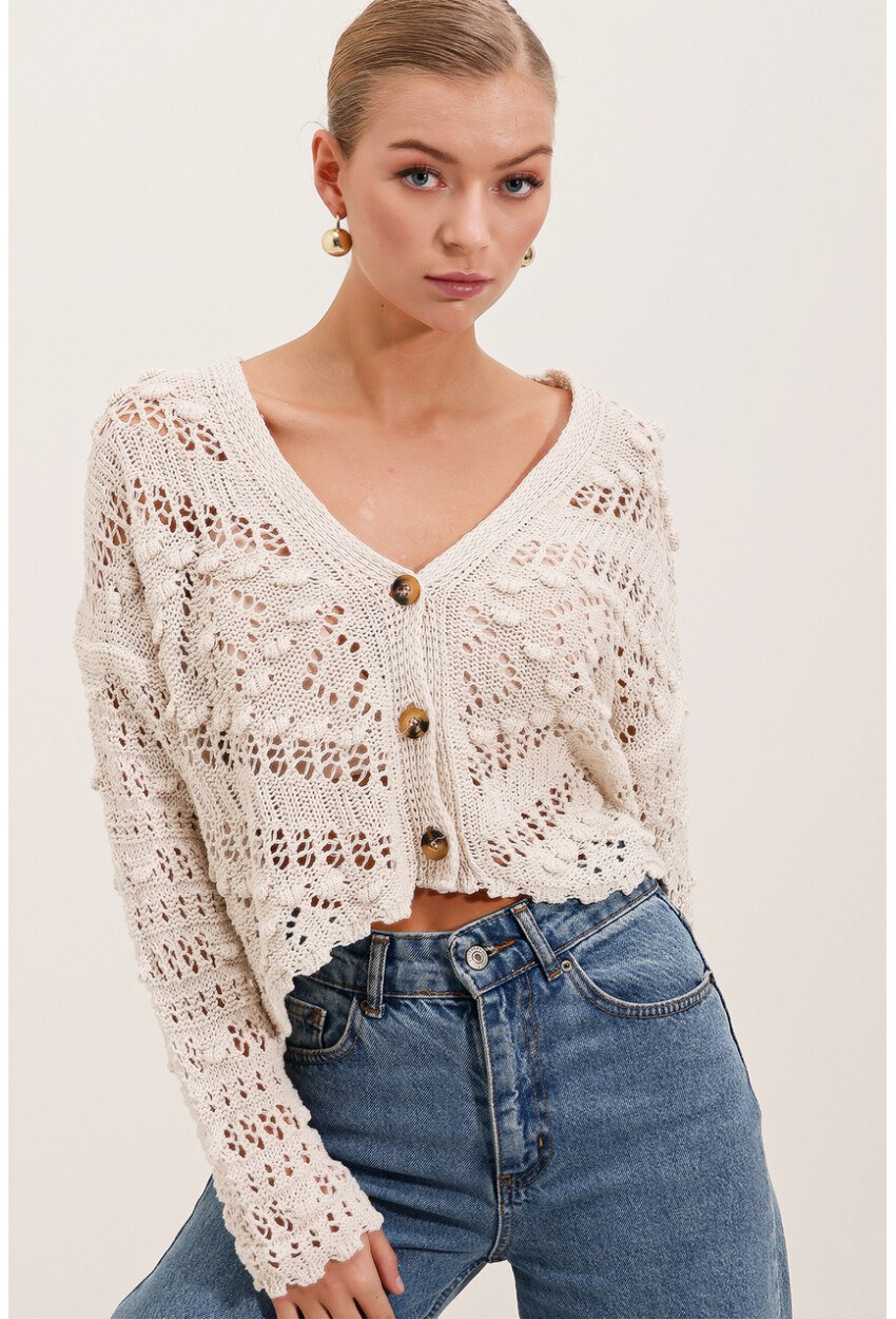 15851 Ajurlu/delikli Oversize Hırka