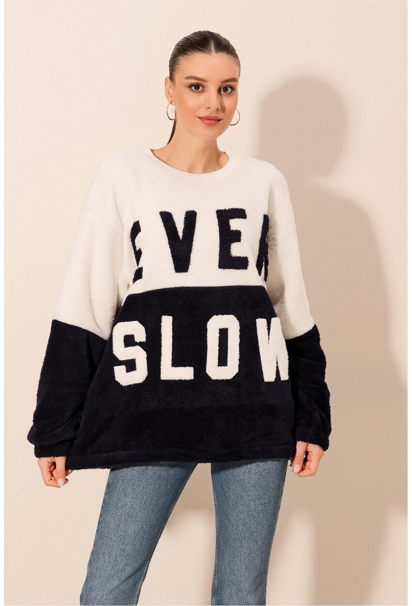 55438 Blok Renkli Peluş Sweatshirt