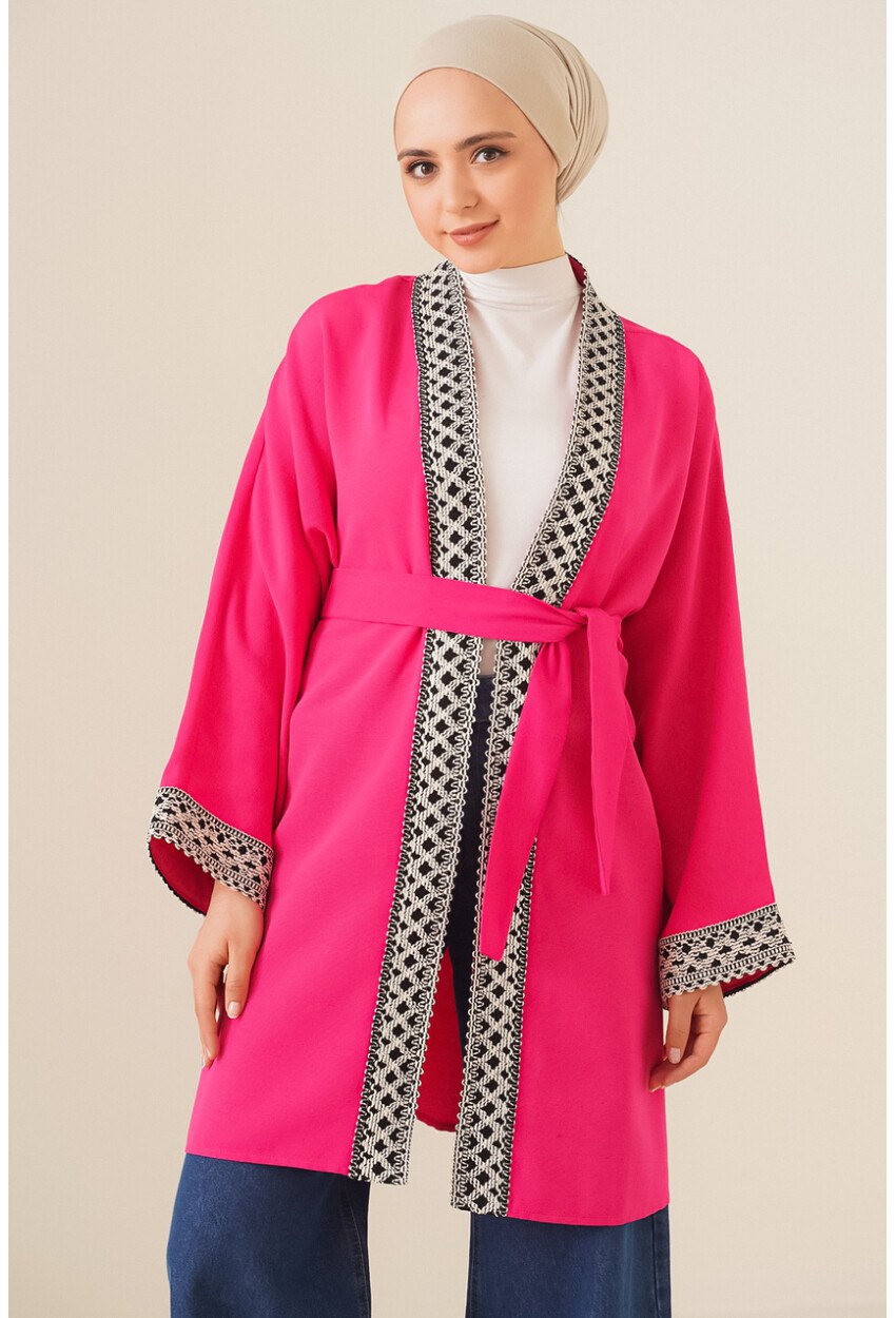 5867 Nakışlı Keten Kimono