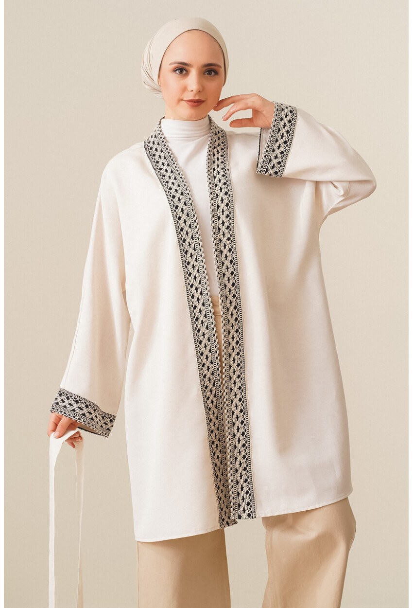 5867 Nakışlı Keten Kimono