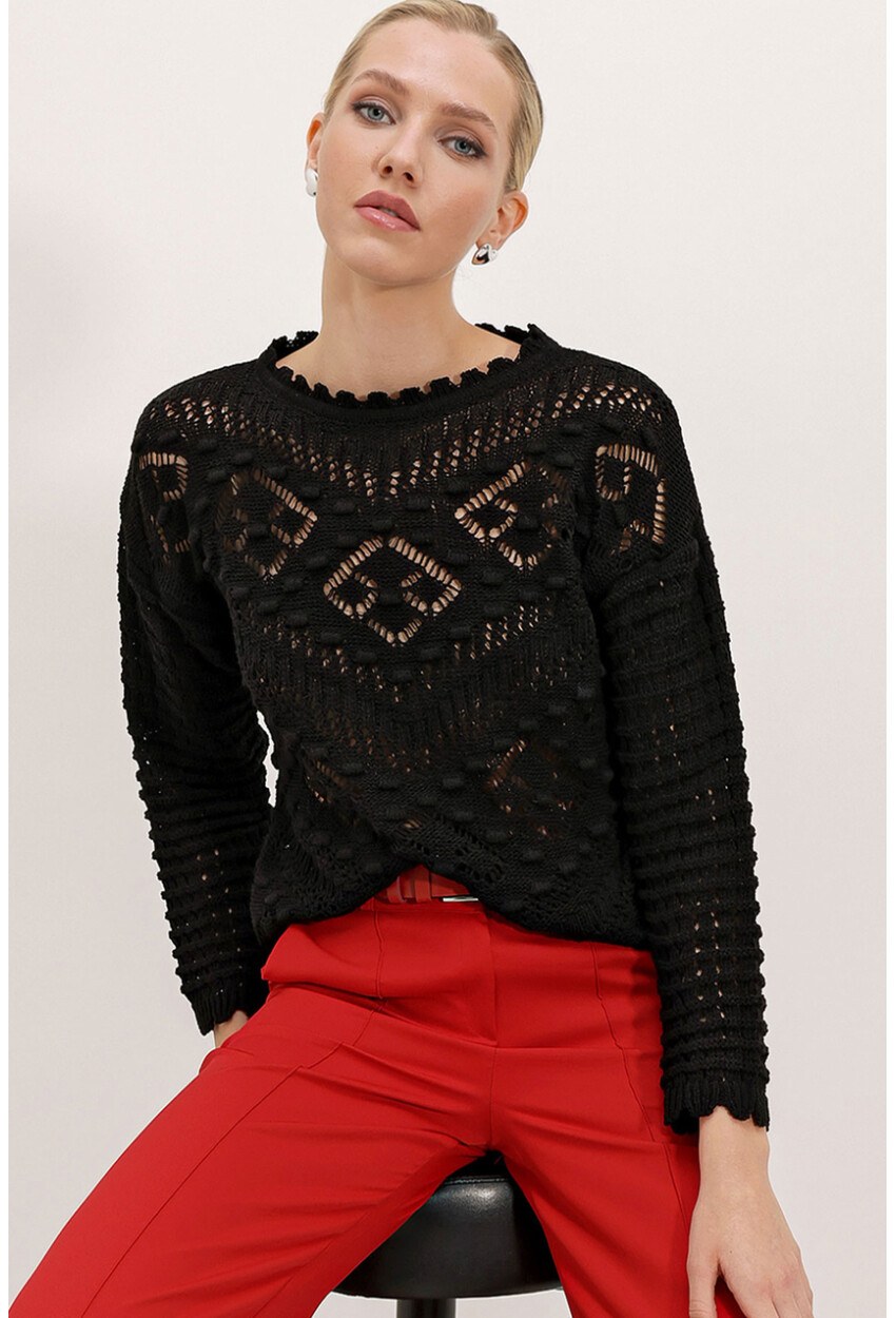 15860 Ajurlu/delikli Oversize Kazak