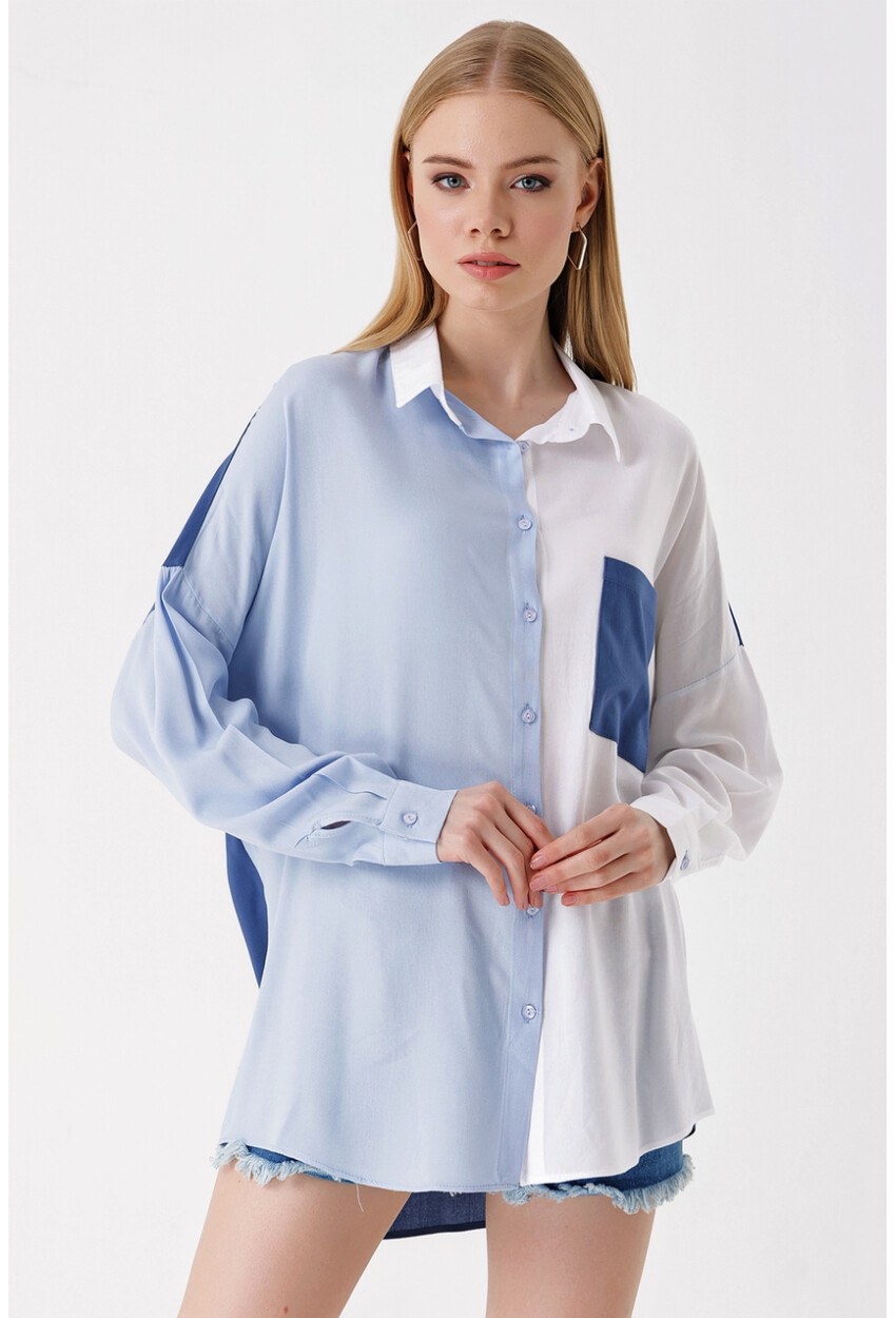 3904 Blok Renkli Oversize Gömlek