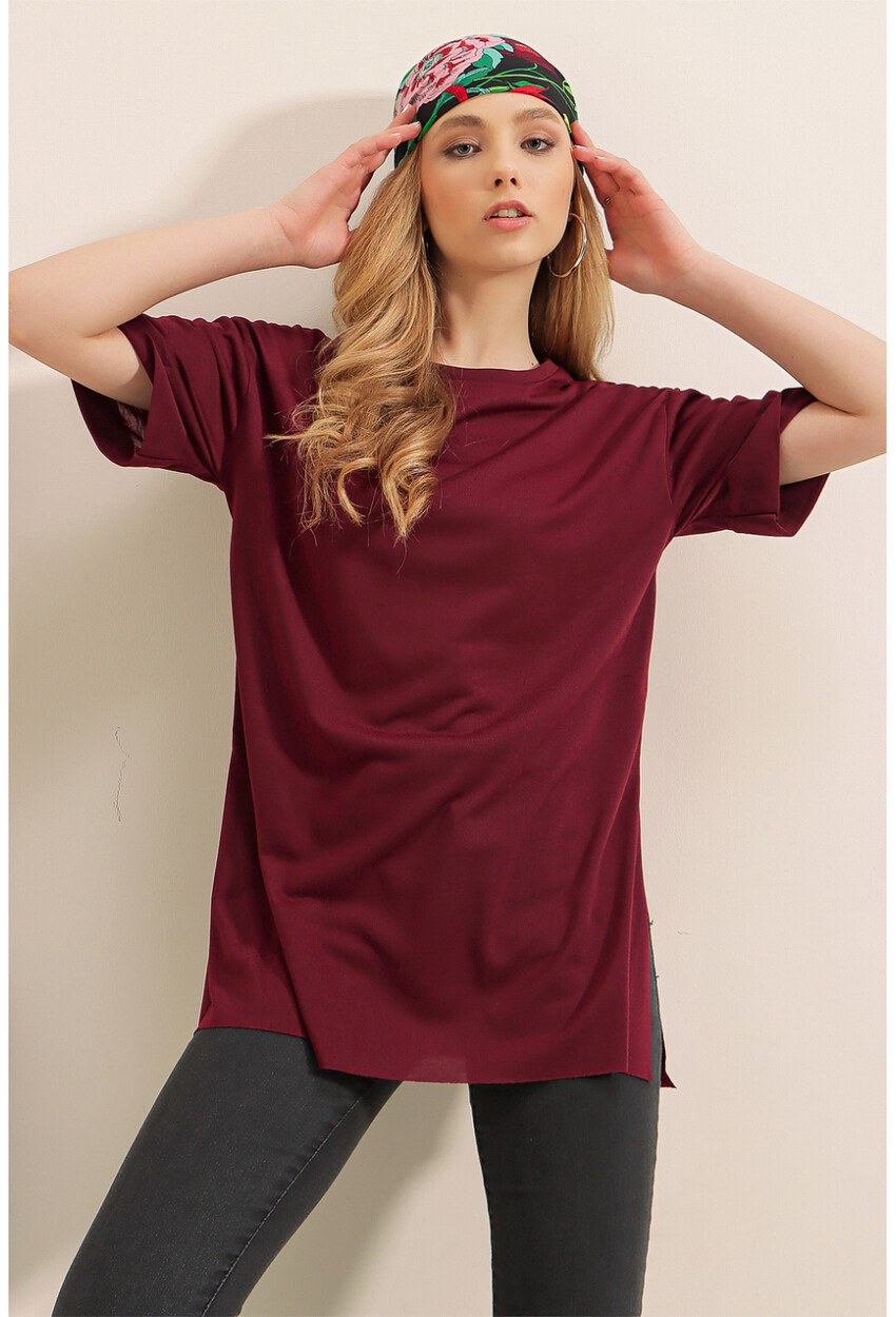 4123 Yırtmaçlı Oversize Tişört