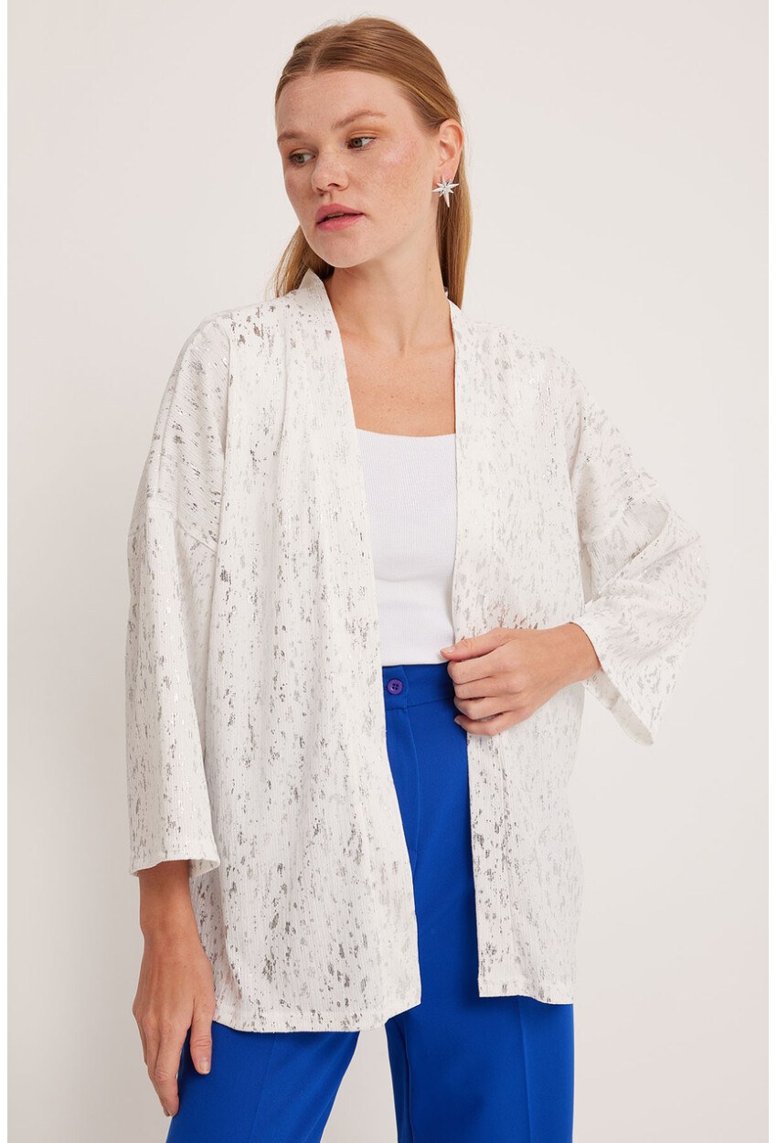 5925 Kadın Varaklı Örme Kimono