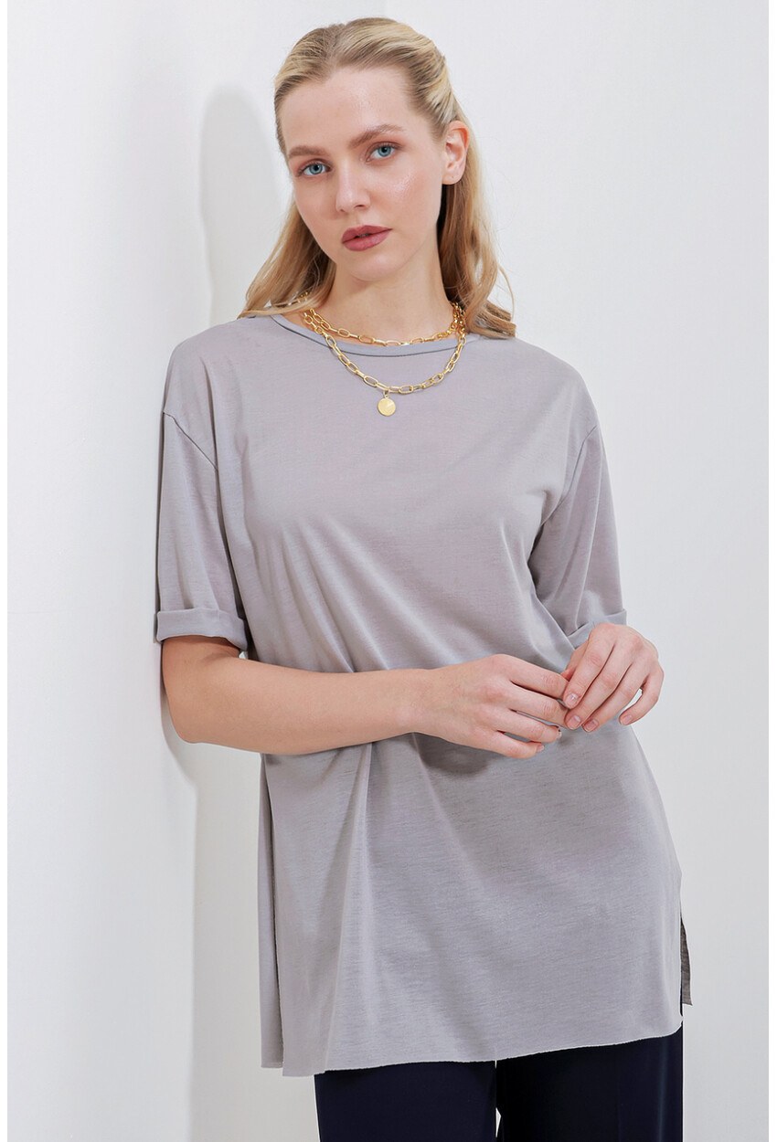 4123 Yırtmaçlı Oversize Tişört