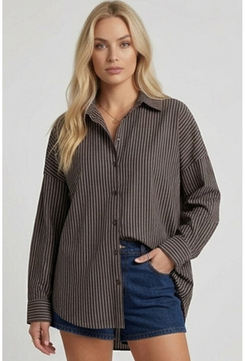 3900 Oversize Uzun Basic Gömlek
