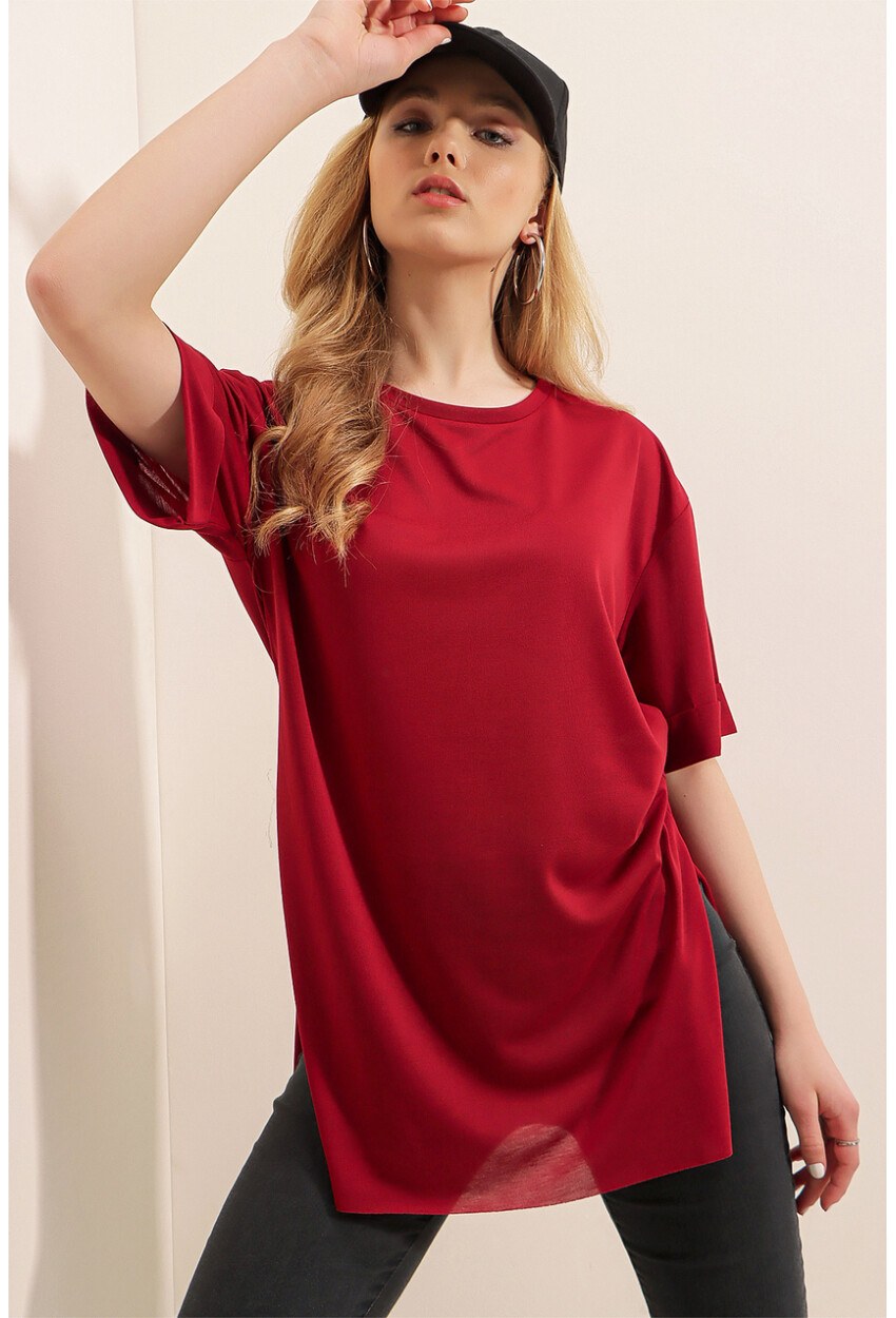 4123 Yırtmaçlı Oversize Tişört