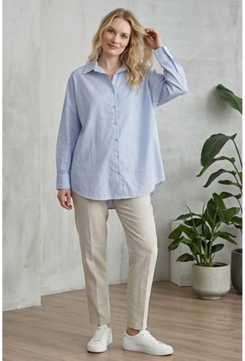3900 Oversize Uzun Basic Gömlek