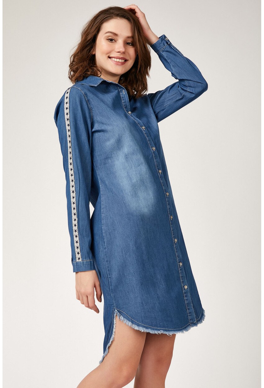 5632 Şeritli Püsküllü Jeans Tunik