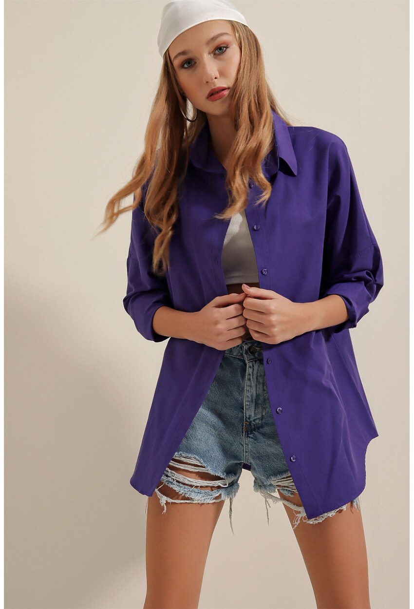3900 Oversize Uzun Basic Gömlek