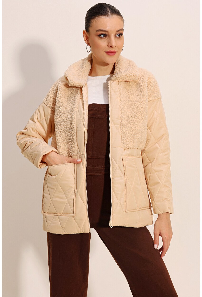 5182 Peluş Detaylı Oversize Şişme Mont