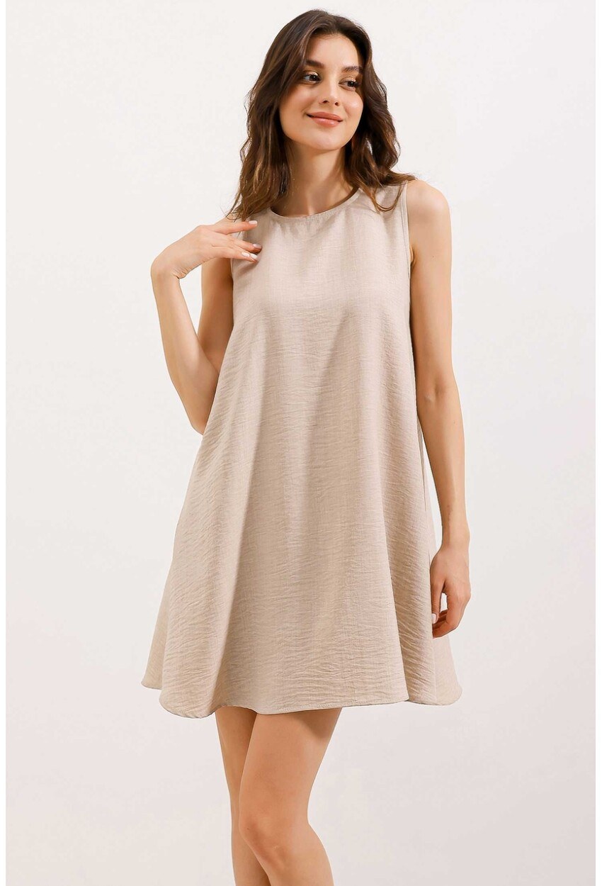 2444 Mini Keten Elbise