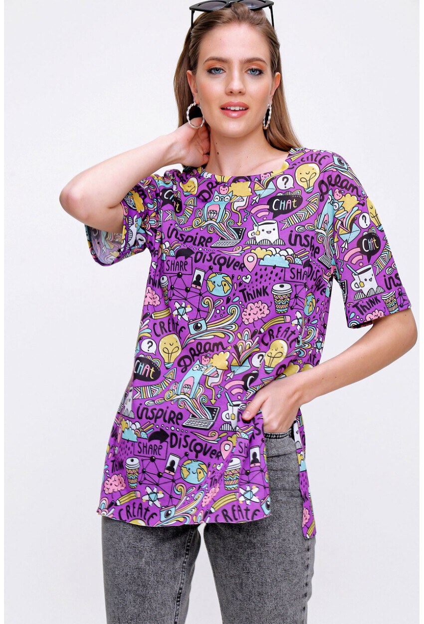 4124 Grafik Desen Oversize T-Shirt