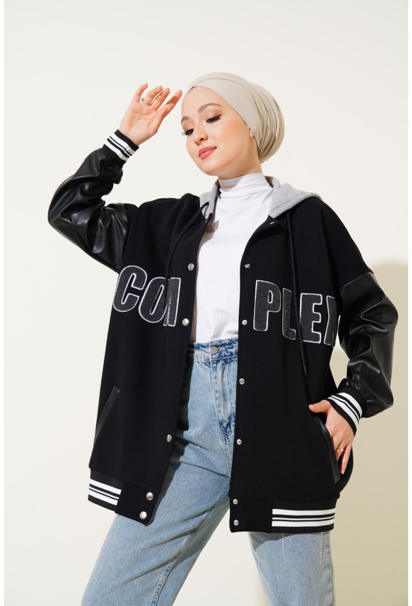 55426 Kapüşonlu Oversize Kolej Ceket