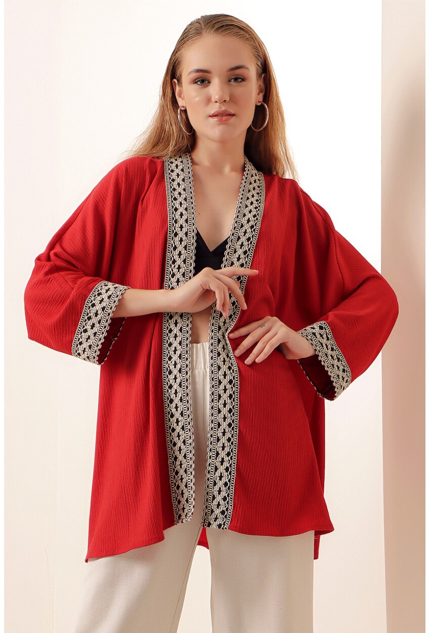 5866 Nakışlı Örme Kimono