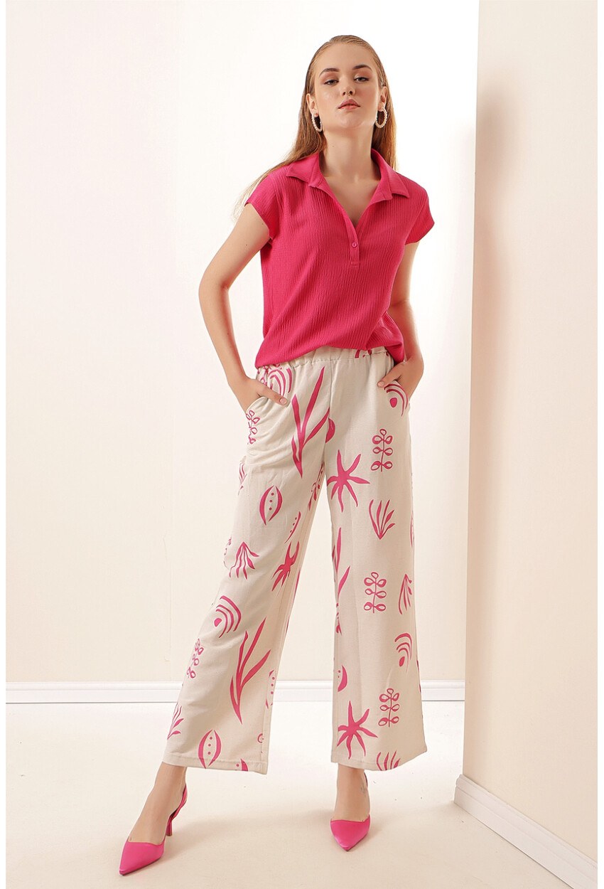 6554 Desenli Bol Paça Pantolon