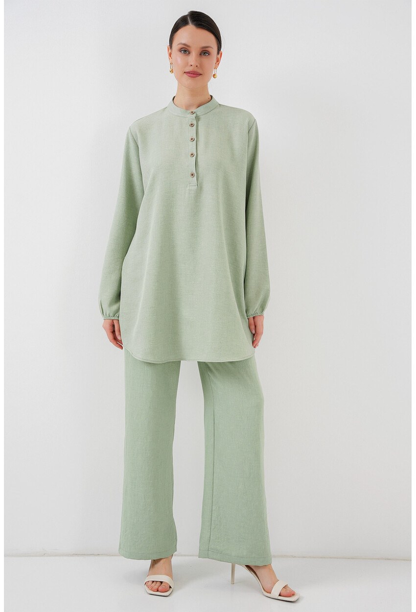 6678 Keten Tunik Pantolon İkili Takım