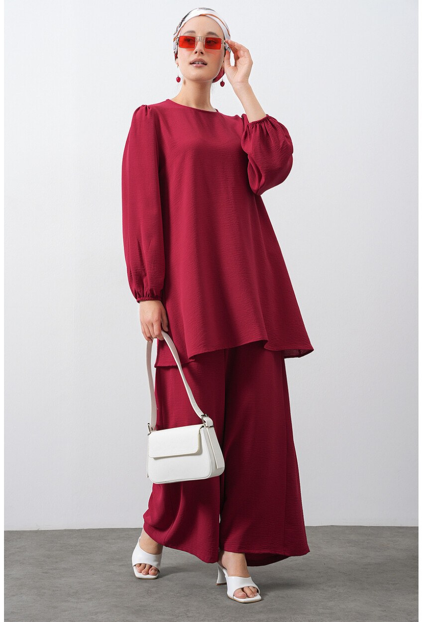 Kadın Bordo Ayrobin Tunik Pantolon Alt Üst Takım