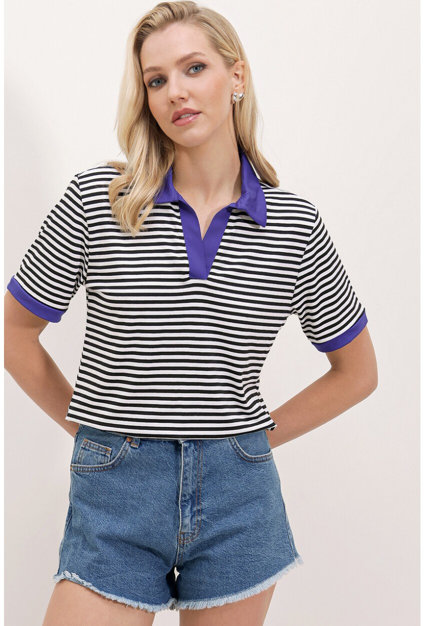 0499 Polo Yaka Çizgili Tişört