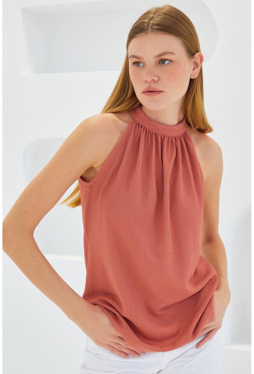 0489 Halter Yaka Örme Bluz