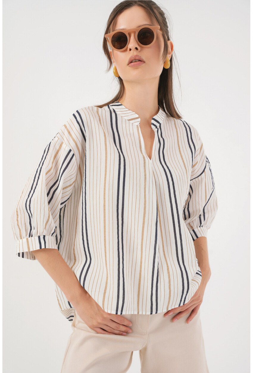 Kadın Çizgili Oversize Bluz 967
