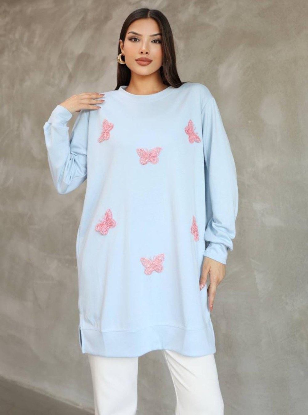 İnci İşlemeli Kelebel Tunik Model Kumaş