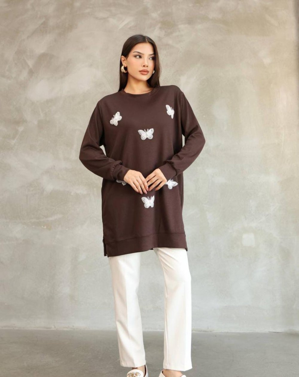 İnci İşlemeli Kelebel Tunik Model Kumaş