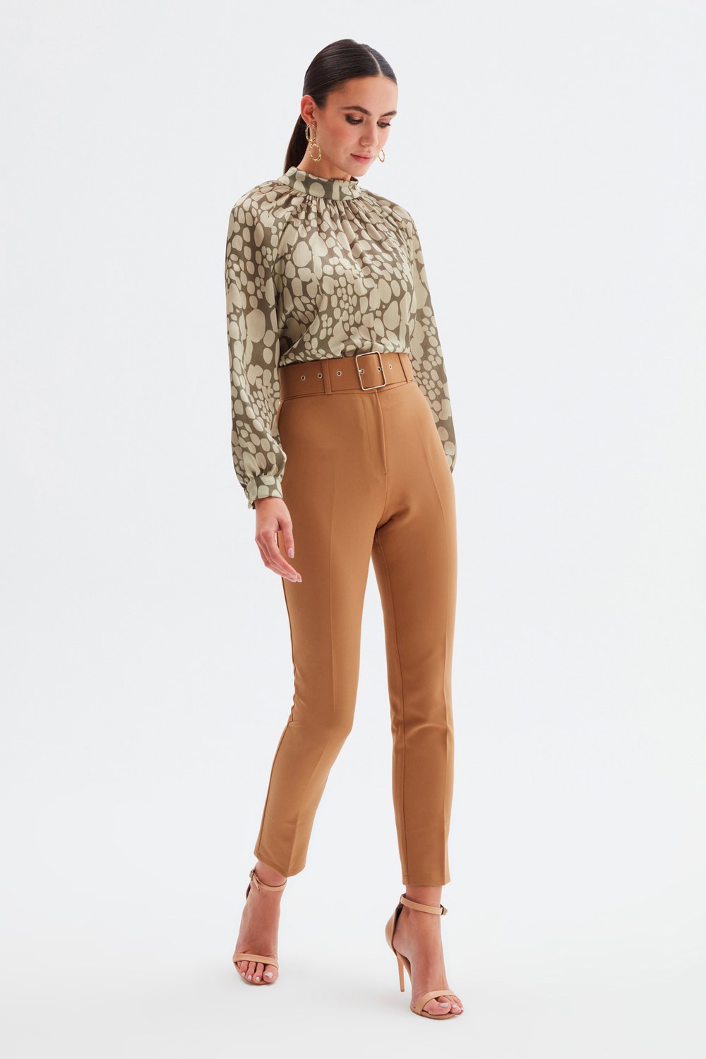 Yüksek Bel Kemerli Pantolon - Camel