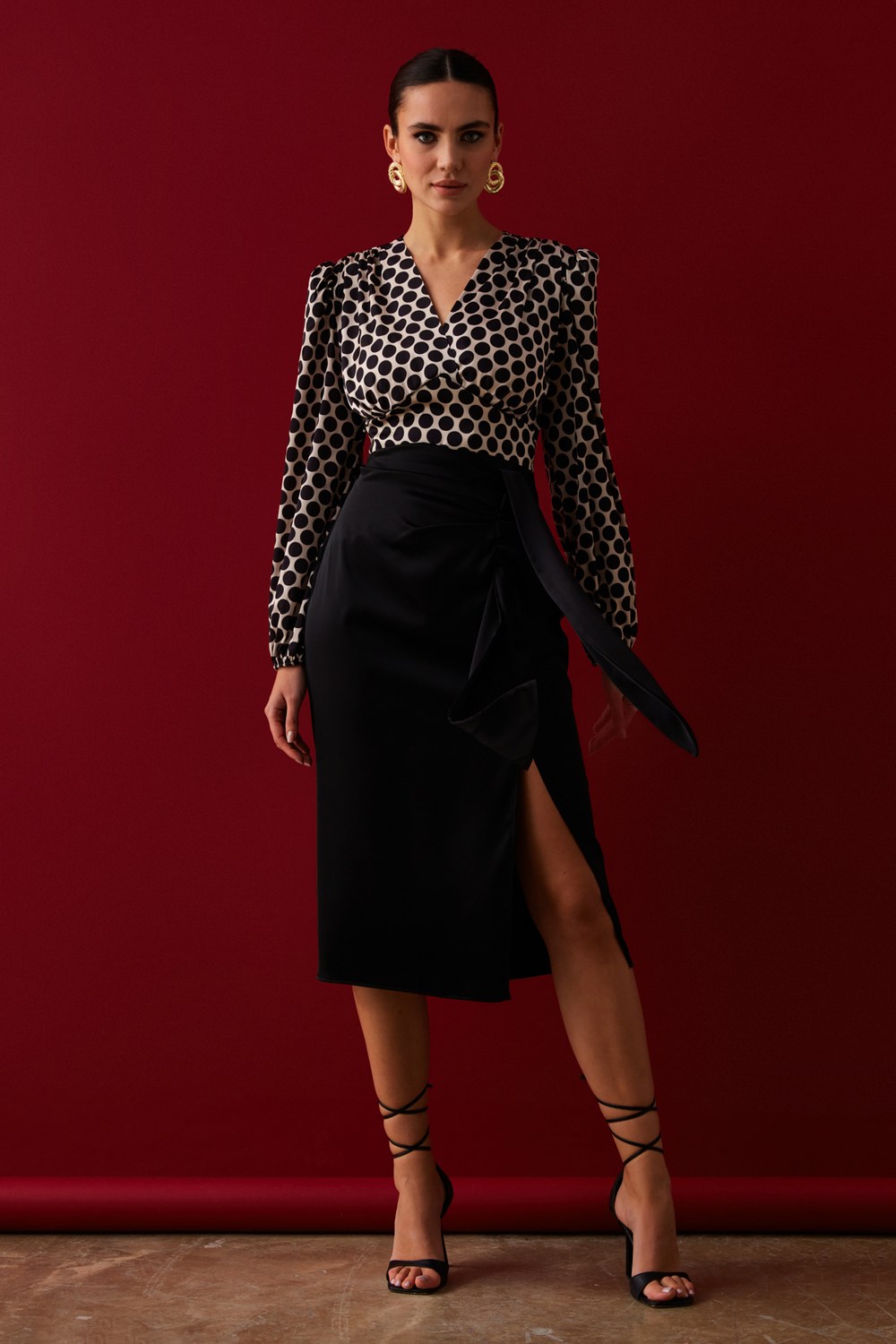 Bağlamalı Saten Etek - Siyah