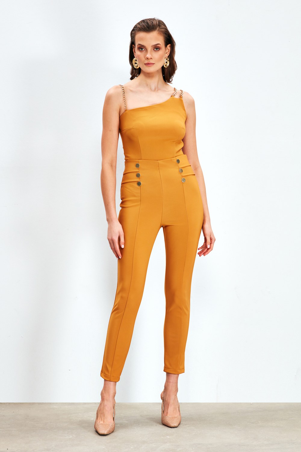 Düğme Detaylı Pantolon - Hardal