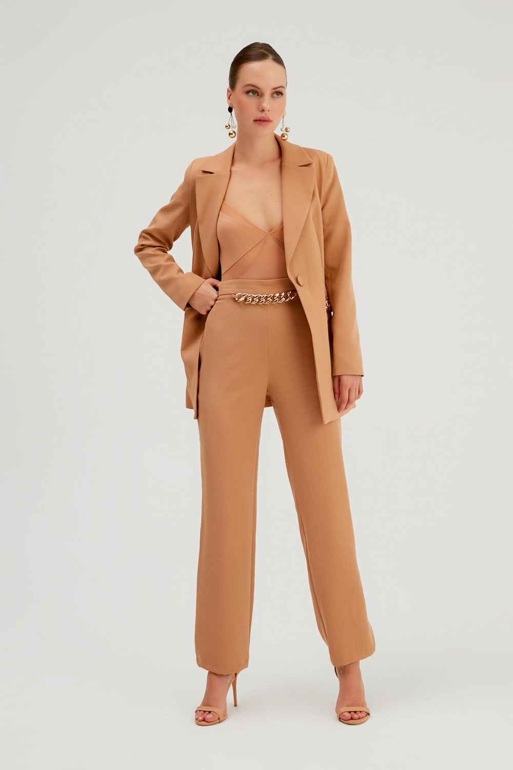 Zincir Detaylı Pantolon - Camel