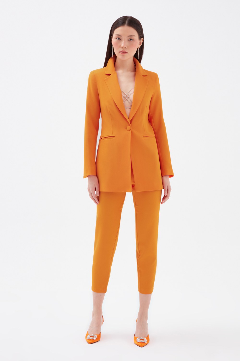 Yüksek Bel Krep Pantolon - Oranj