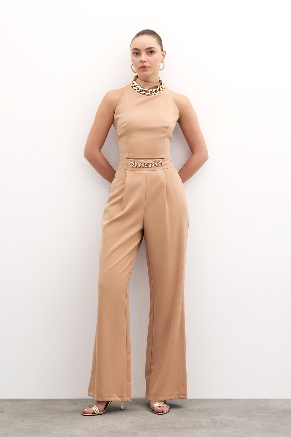 Bel Gold Zincirli Pantolon - Camel