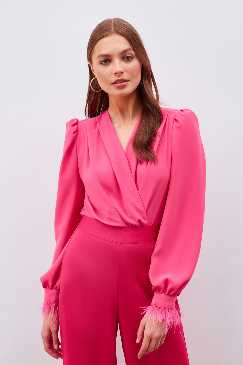 Kol Tüy Detaylı Bodysuit Bluz - Fuşya