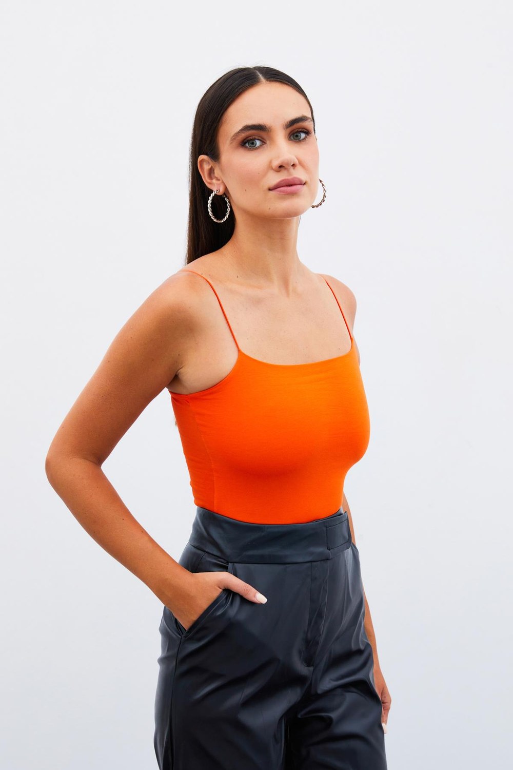 İp Askılı Crop Bluz - Oranj