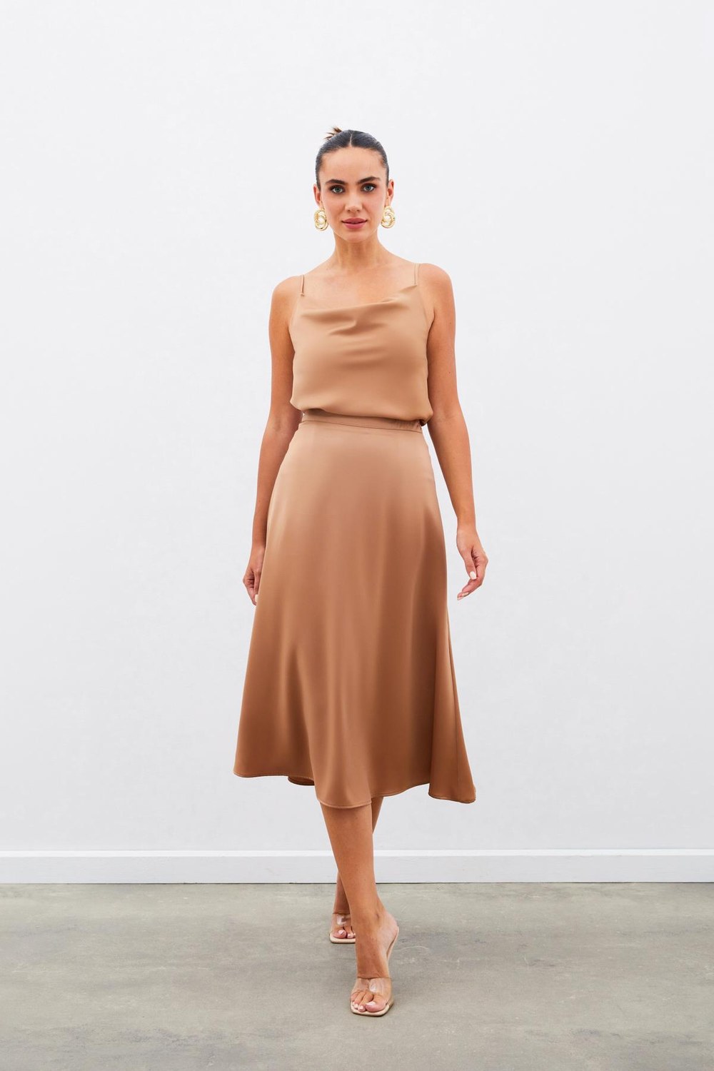 Midi Boy Saten Etek - Camel