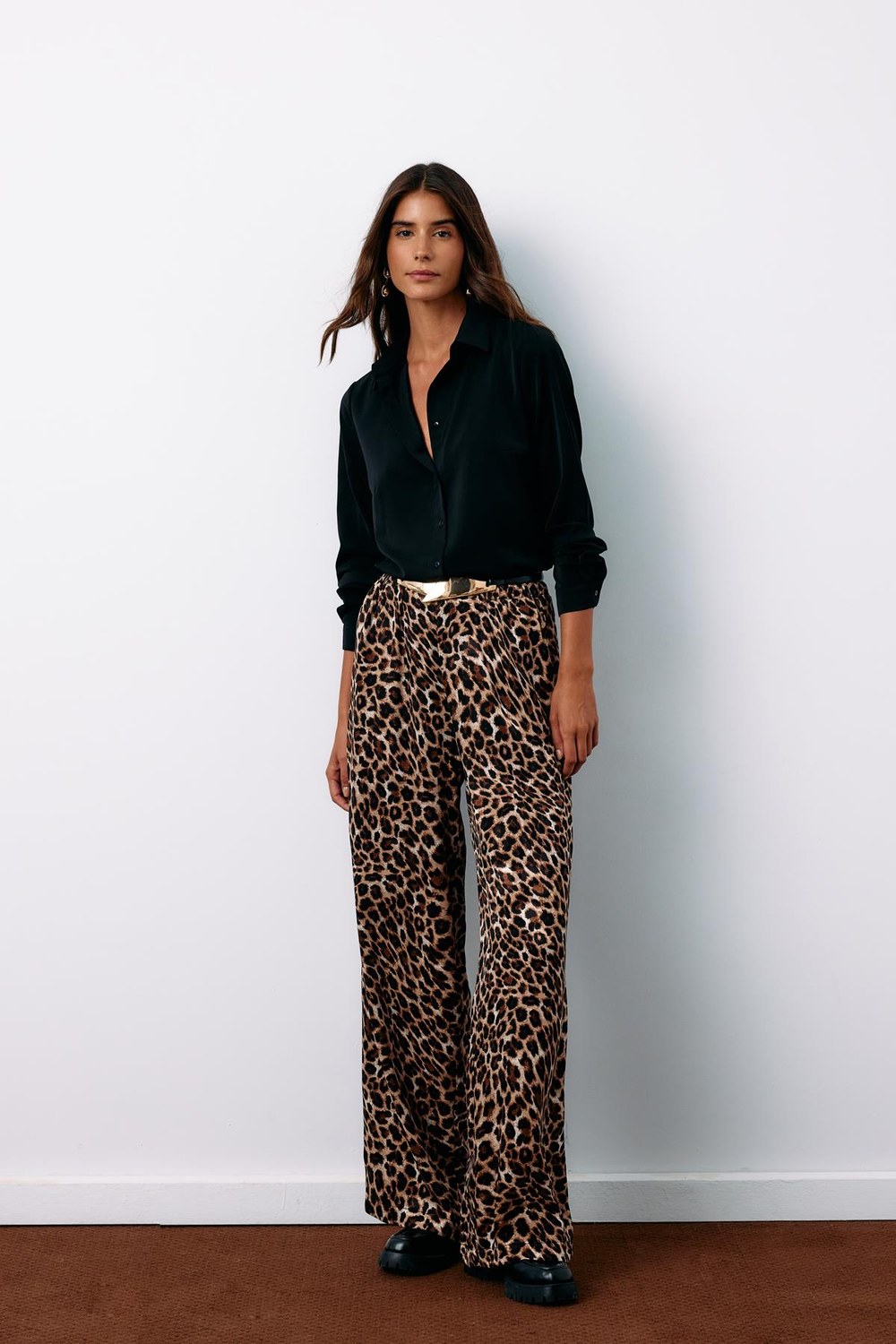 Yüksek Bel Leopar Pantolon - Kahve