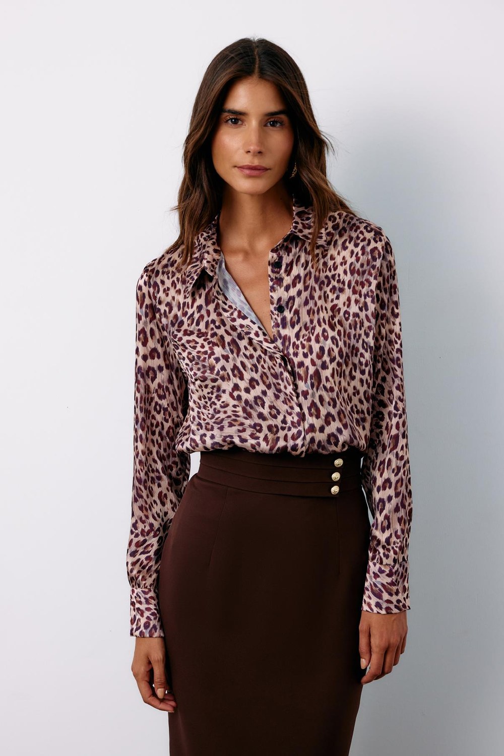 Leopar Desenli Gömlek - Bordo