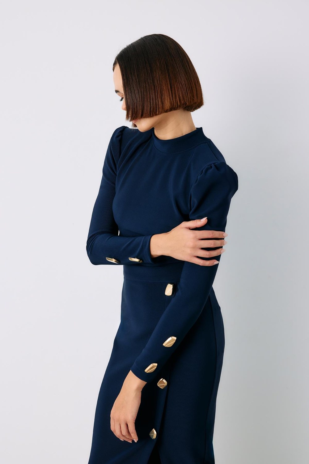 Düğme Detaylı Crop Bluz - Lacivert
