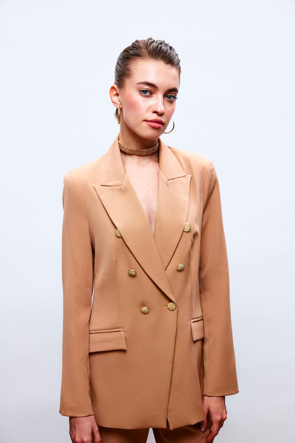 Düğmeli Blazer Ceket - Camel