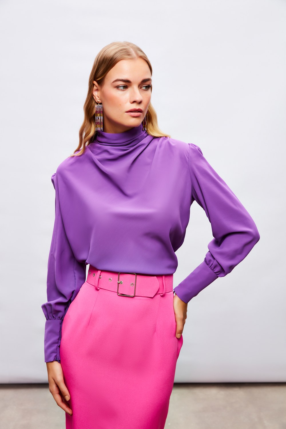 Drape Detaylı Bluz - Mor
