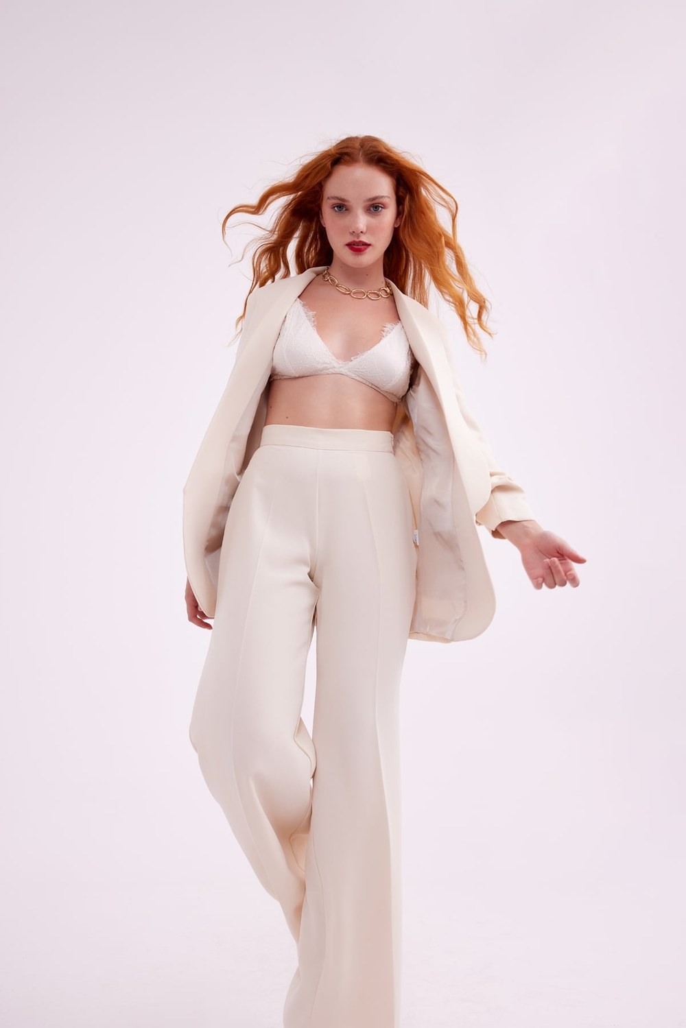 Wide Leg Krep Pantolon - Taş