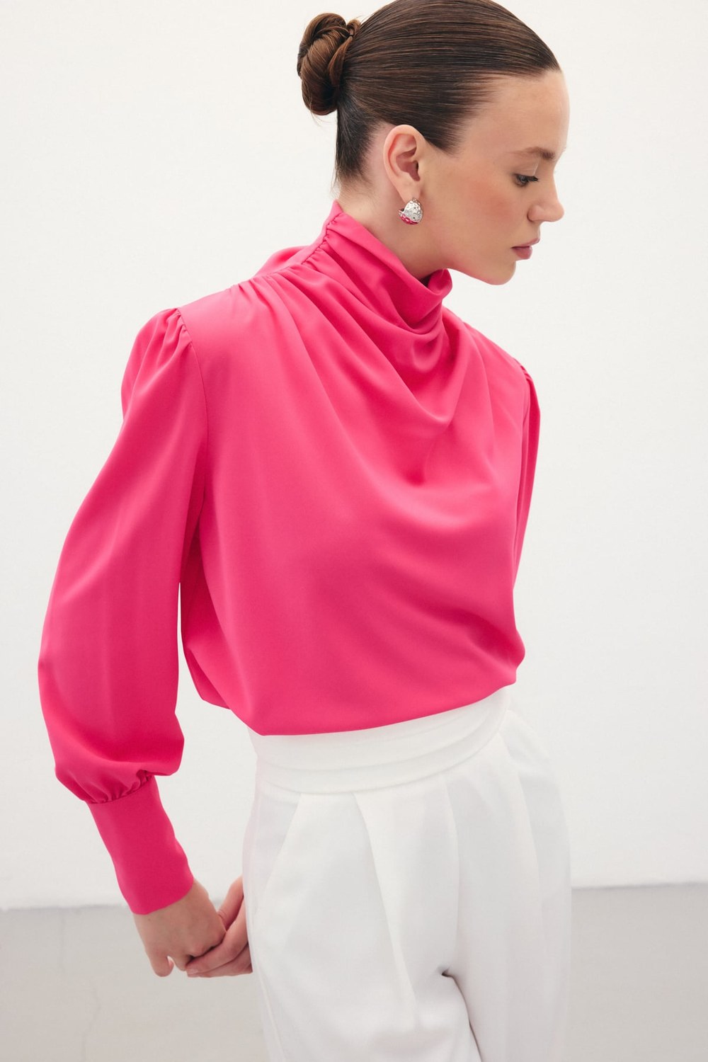 Drape Detaylı Bluz - Fuşya