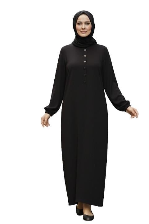 Uzun Düğmeli Penye Tunik-Siyah