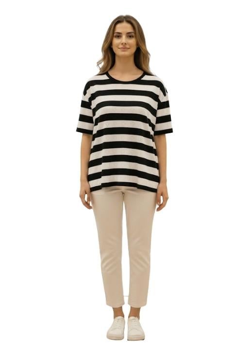 Çizgili Triko Kadın T-Shirt