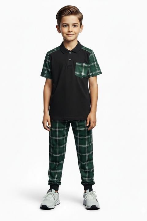 Tarık Erkek Çocuk Ekose Desen Cepli Penye Pijama